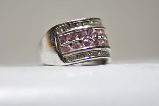 Pink Ice ring crystal cocktail band sterling silver women Size 7