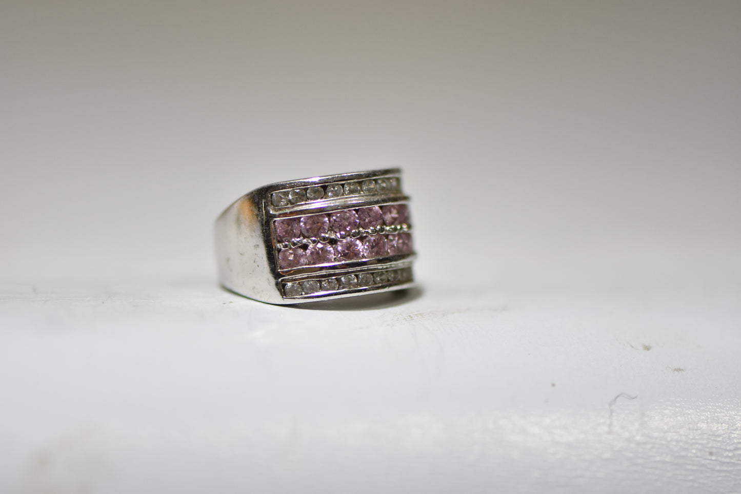 Pink Ice ring crystal cocktail band sterling silver women Size 7