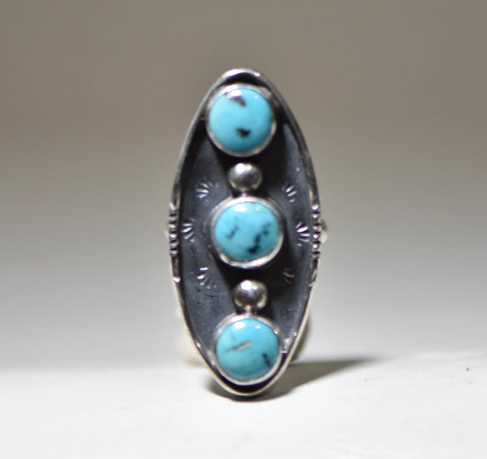 Navajo long ring turquoise  southwest tribal sterling silver women girls