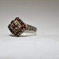 Red ring vintage crystal cocktail sterling silver women Size 5.75
