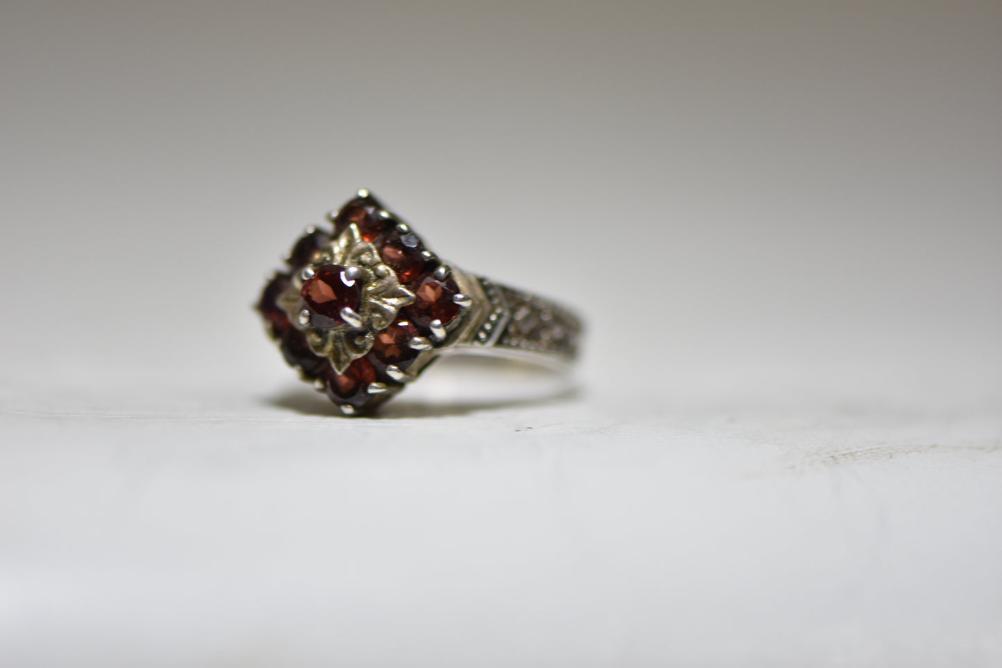 Red ring vintage crystal cocktail sterling silver women Size 5.75
