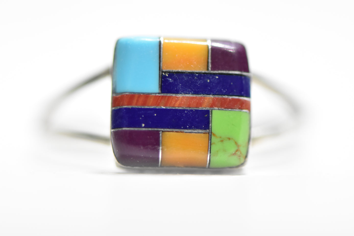 Zuni ring turquoise coral lapis band sterling silver women girls Size 10.25
