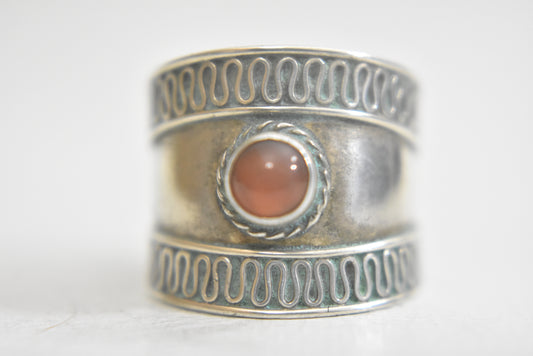 Cigar Band size 6.75 orange stone ring sterling silver women girls