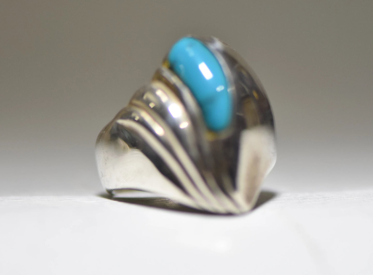 Dome ring turquoise swirl cigar band sterling silver vintage women