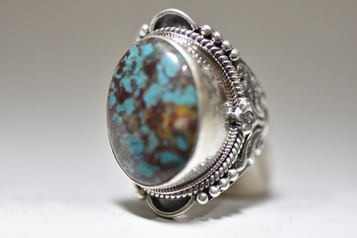 Turquoise ring vintage tribal Sterling Silver men women