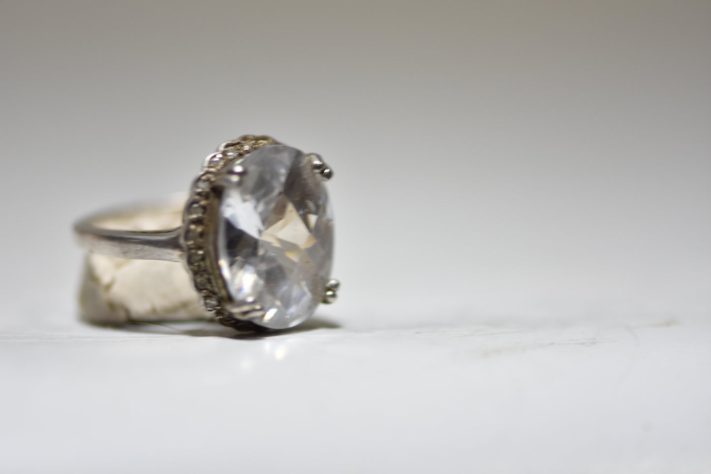 Clear ring  Size 7.75 crystal cocktail Boho sterling silver women