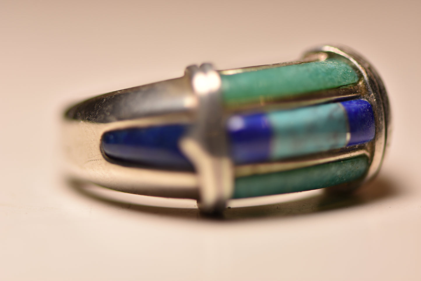 Turquoise ring Pollack blue lapis band Navajo sterling silver women men