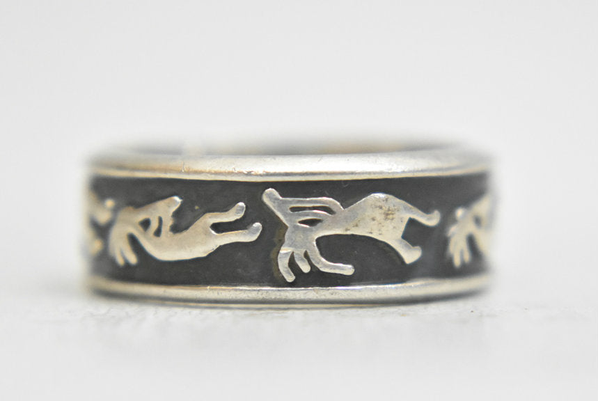 Kokopelli Ring Skinny Sterling Silver Fertility Stacker Band Size 7