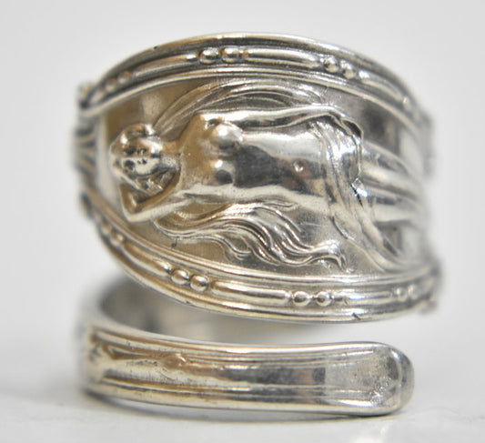 Venus Spoon ring naked lady with flowers floral design sterling silver band  Size      7