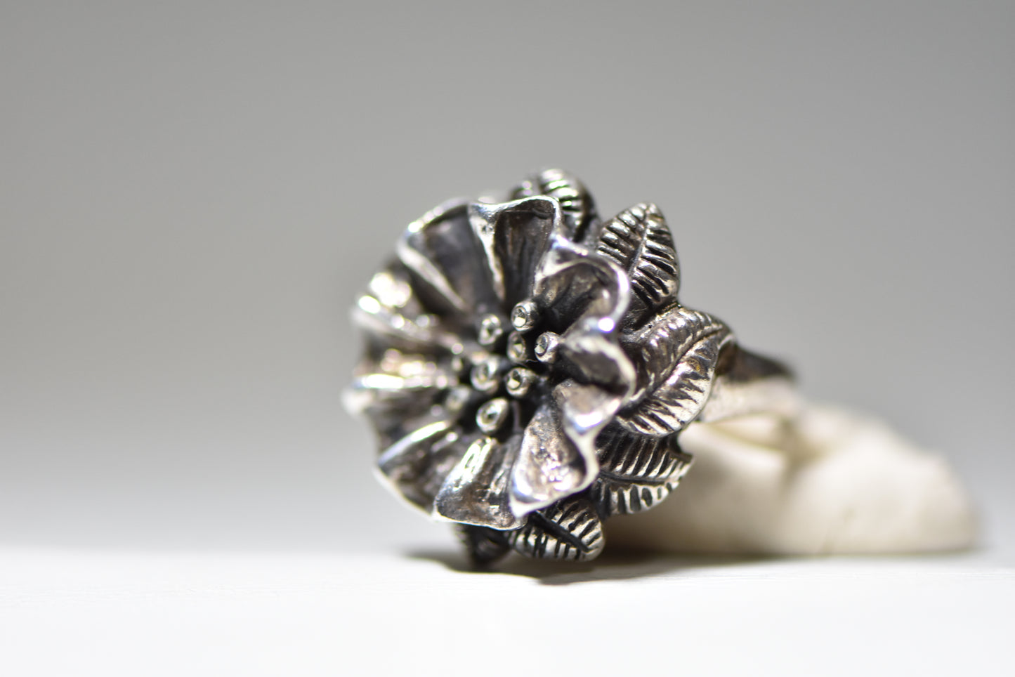 flower ring marcasites vintage sterling silver women
