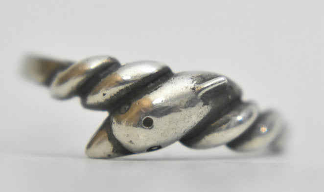 Vintage Dolphin ring stacker band sterling silver band  size  7