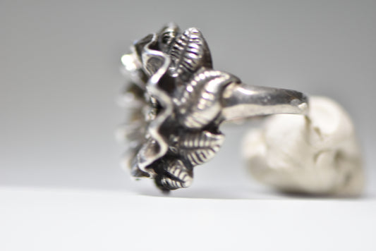flower ring marcasites vintage sterling silver women