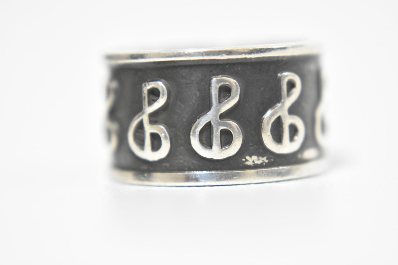 Clef Ring Size 7.50 Musical Band Vintage Sterling Silver