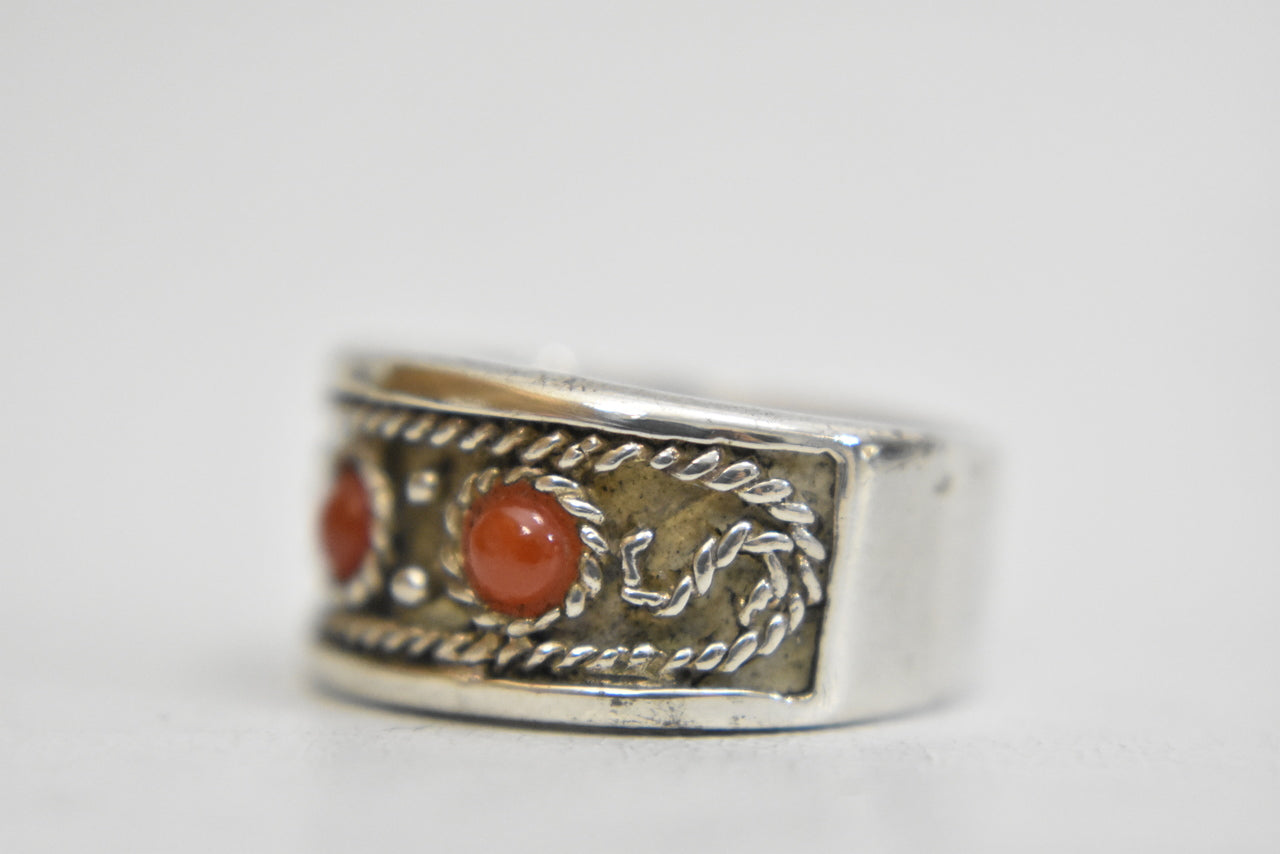 Coral ring Size  6.75 band sterling silver women boys
