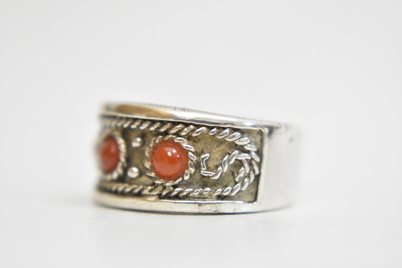 Coral ring Size  6.75 band sterling silver women boys