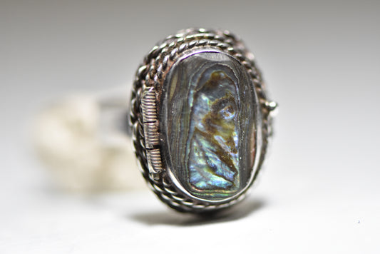 Poison ring Abalone vintage southwest tribal Sterling Silver women