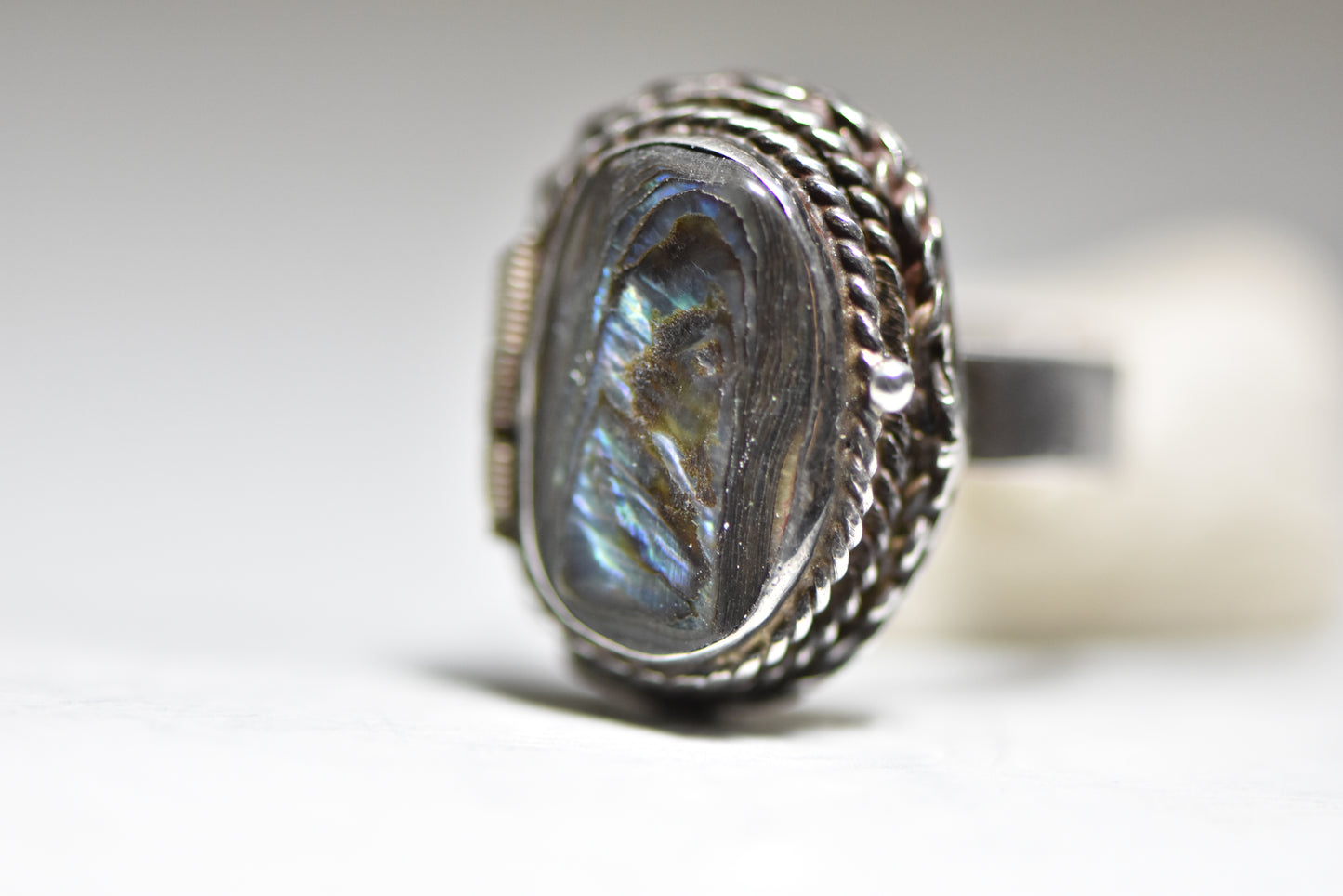 Poison ring Abalone vintage southwest tribal Sterling Silver women