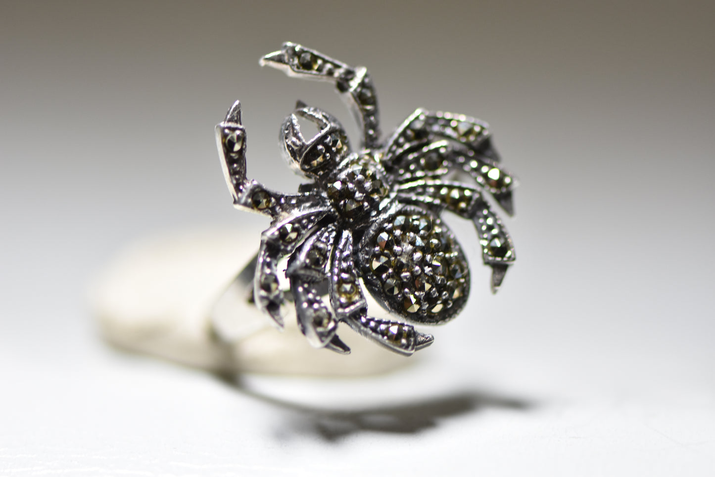 Spider Ring Marcasites black widow tarantula arachnid Halloween sterling silver