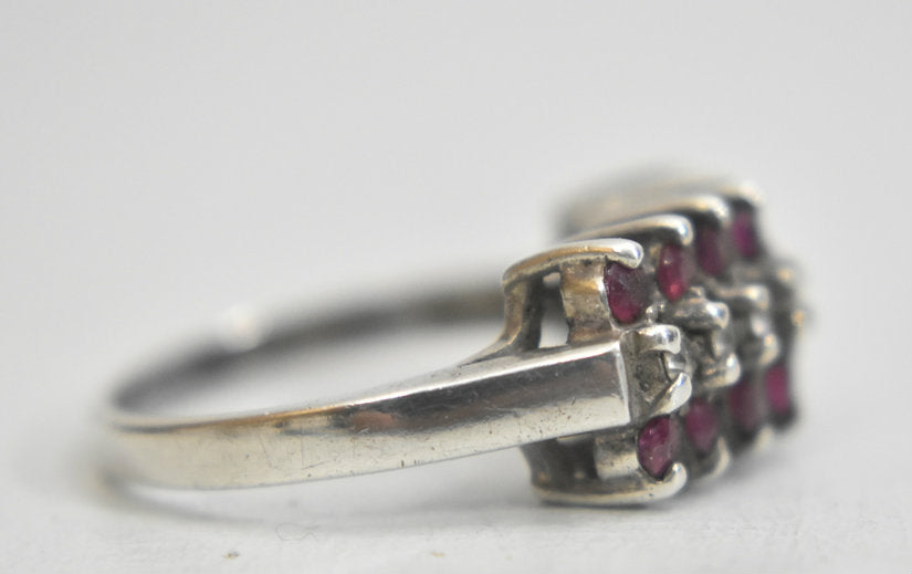 Ruby ring clear stones in a band boho cocktail sterling silver  Size  6.75