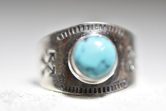 Turquoise ring cigar band southwest arrows sterling silver women men