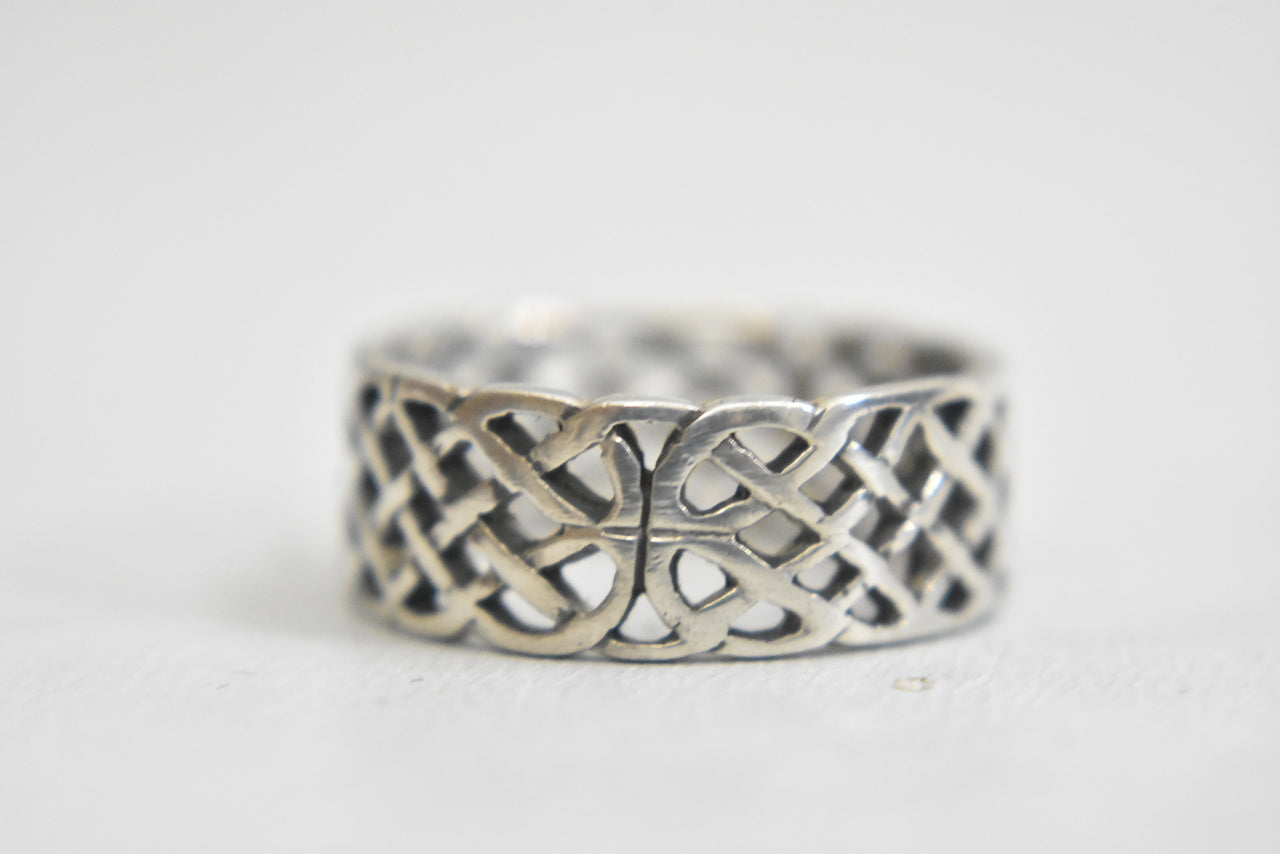 Celtic ring Irish knots woven thumb band sterling silver women  Size 9.75