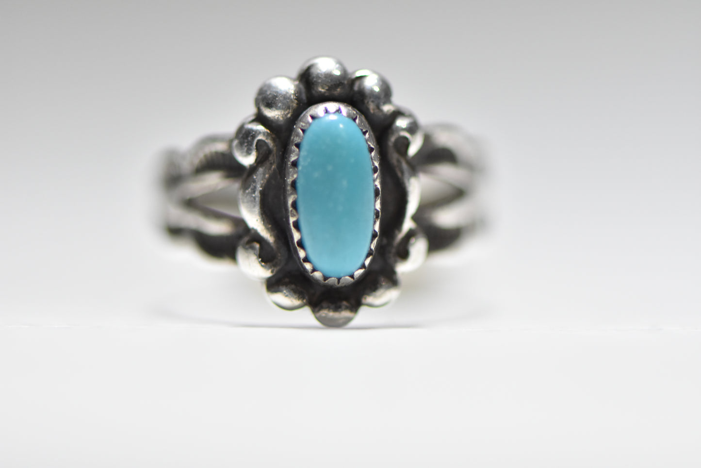 Turquoise ring Navajo baby pinky sterling silver women girls Size 2.50