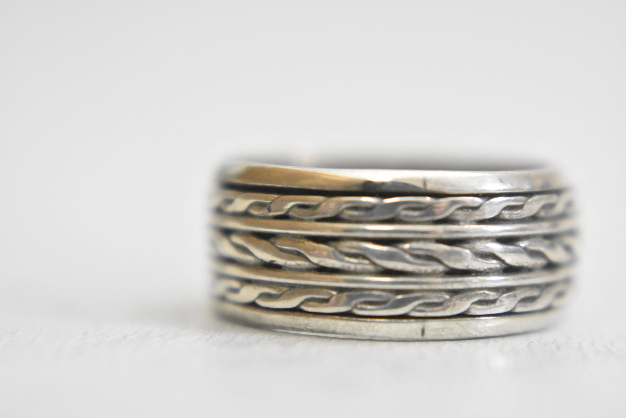 spinner ring braided rope band sterling silver boys women size 6.50