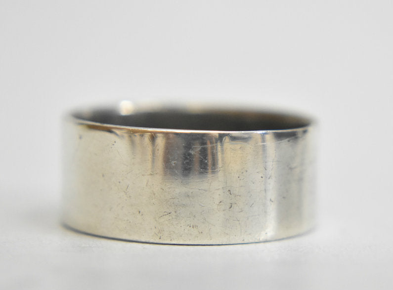 wedding ring flat plain band men sterling silver   Size  12