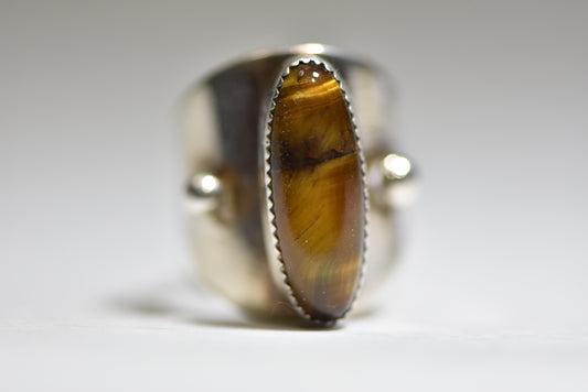 Tiger Eye ring long cigar band southwest sterling silver women