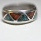 Turquoise ring coral chips band sterling silver wedding vintage southwest women