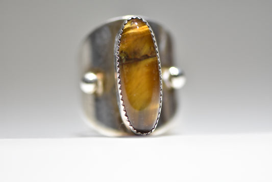 Tiger Eye ring long cigar band southwest sterling silver women