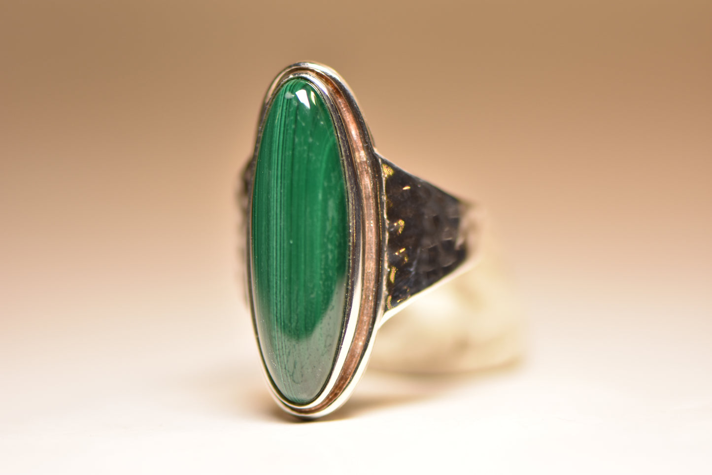 long malachite ring hammered band sterling silver women men