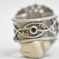Round floral glass dome Ring pearls Sterling Silver  size 9.50