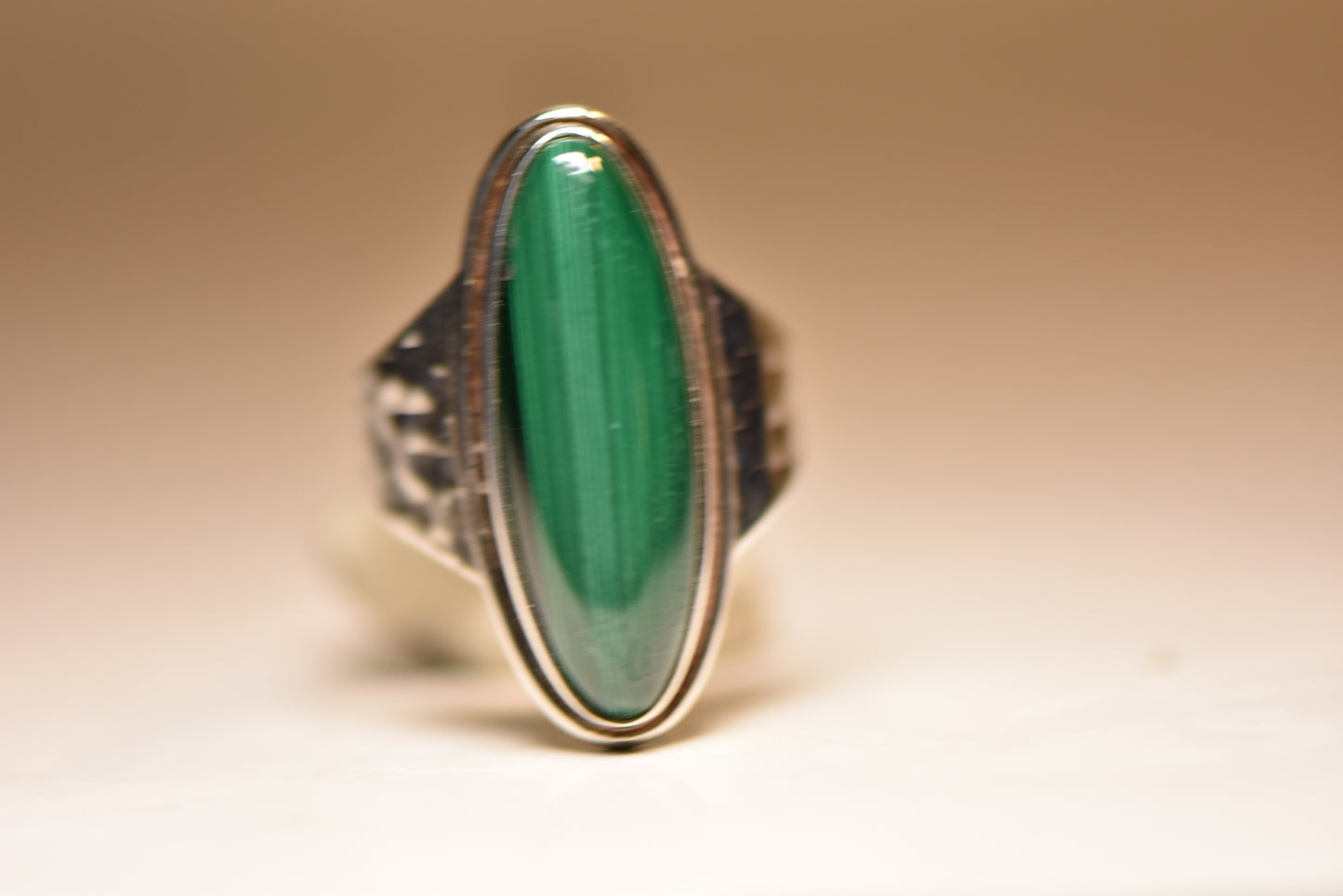 long malachite ring hammered band sterling silver women men