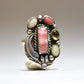 Navajo ring multi gemstone ring coral feather sterling silver