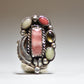 Navajo ring multi gemstone ring coral feather sterling silver