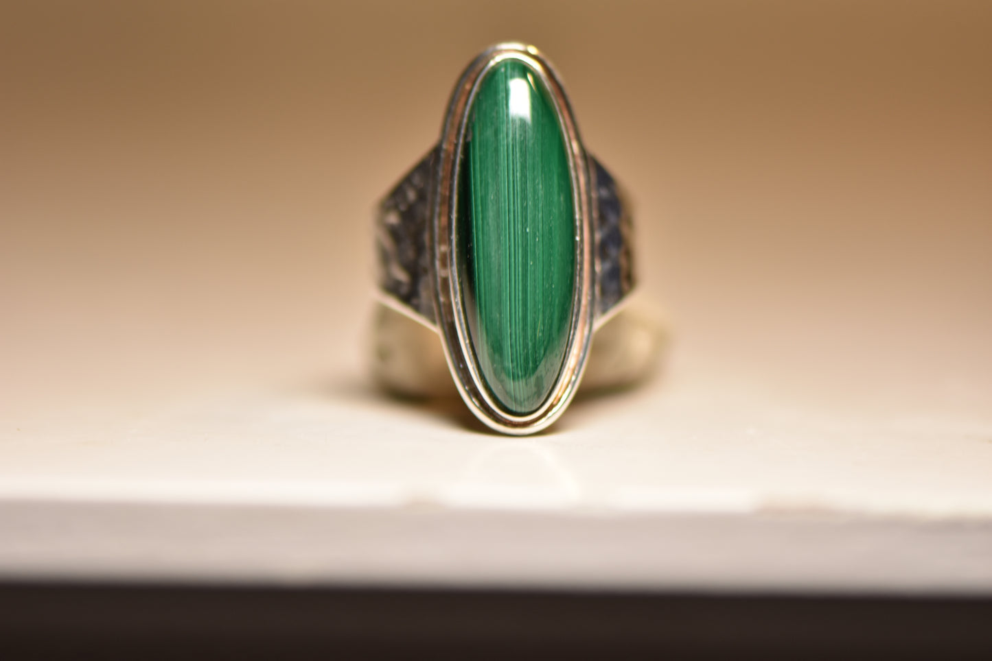 long malachite ring hammered band sterling silver women men