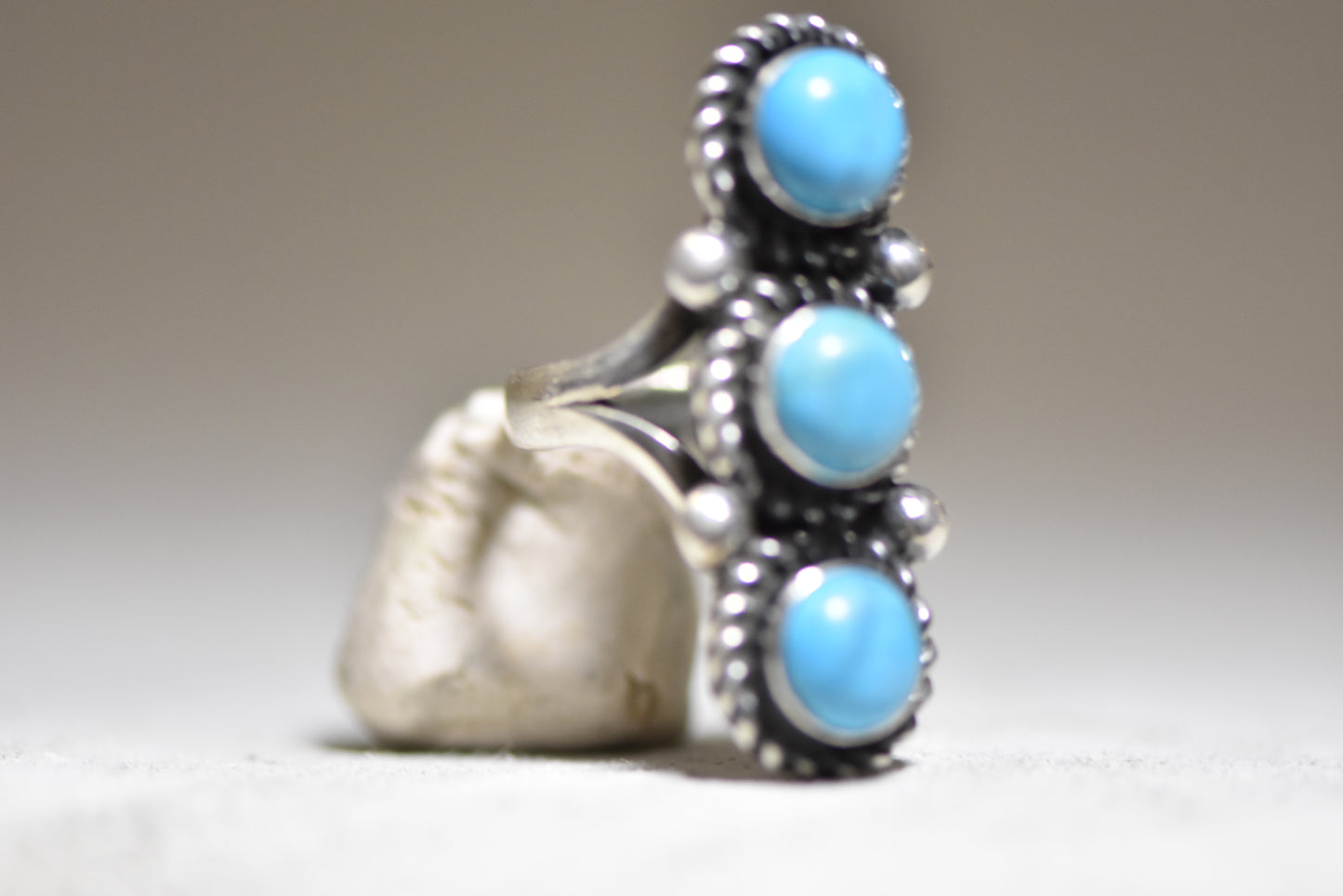 Long Turquoise ring southwest tribal sterling silver women girls