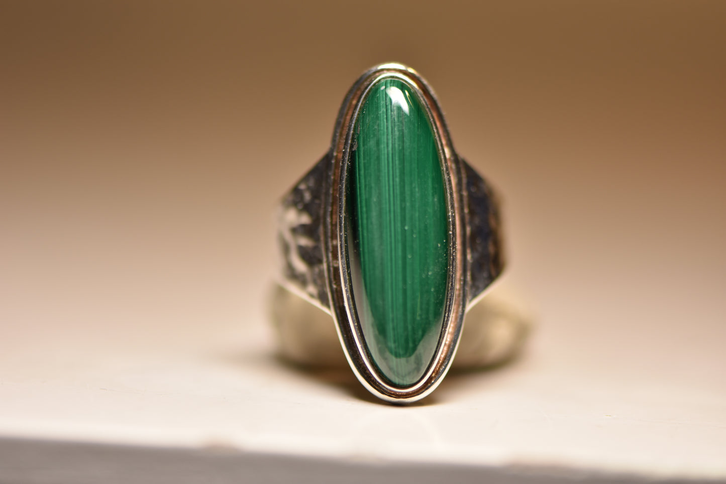 long malachite ring hammered band sterling silver women men