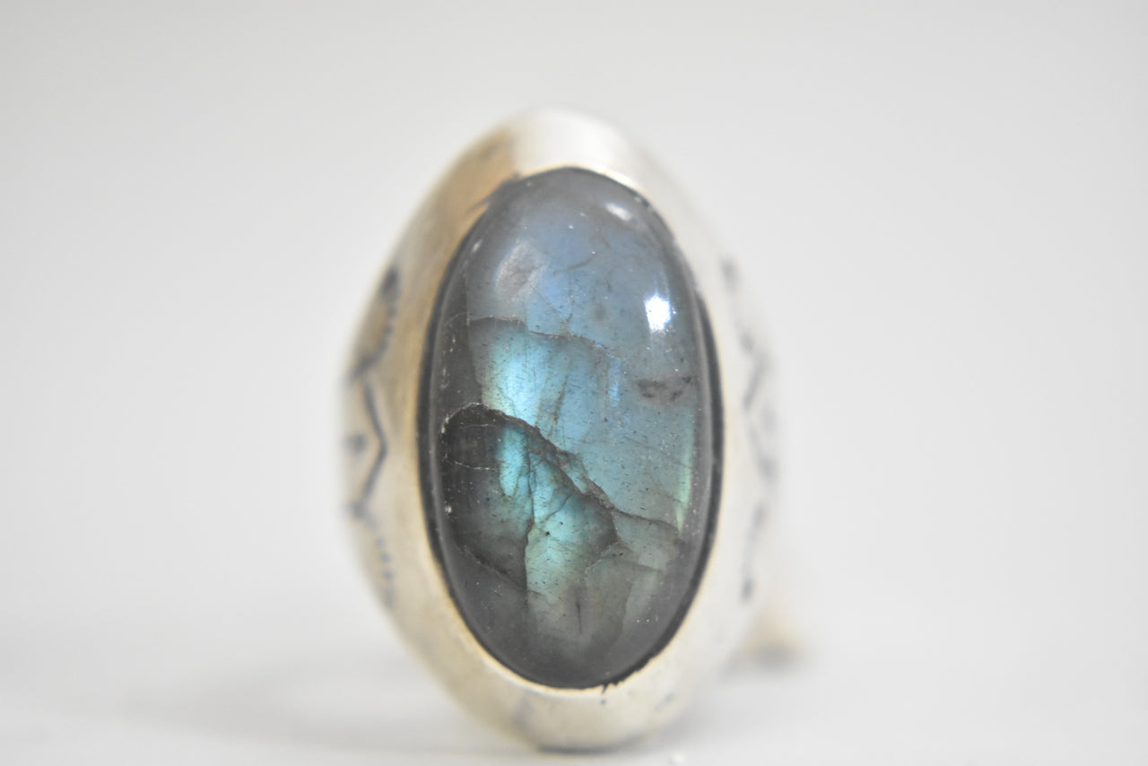 Labradorite ring Navajo southwest tribal sterling silver men Size  11.25