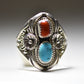 Turquoise ring Navajo coral southwest sterling silver men