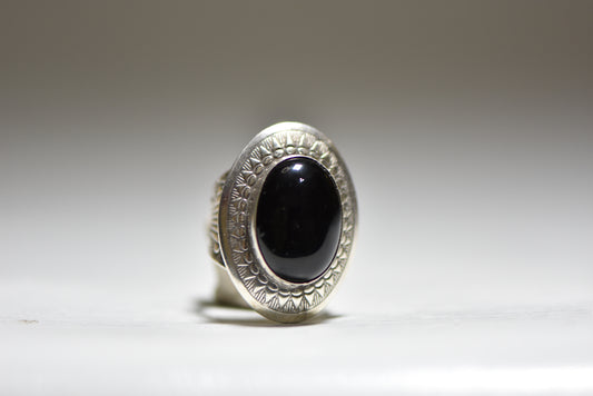 Navajo Onyx ring southwest women sterling silver Signed QT Size 5.75