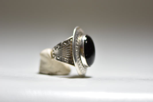 Navajo Onyx ring southwest women sterling silver Signed QT Size 5.75