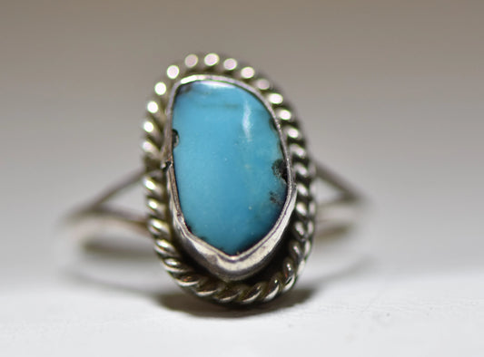 Turquoise ring long Navajo southwest band baby pinky sterling silver f