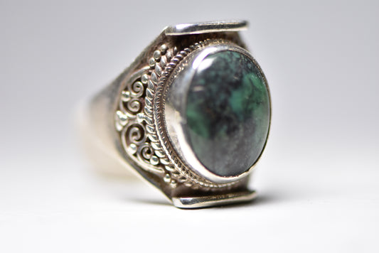 Turquoise ring boho bulky chunky sterling silver women  men Size  8.75