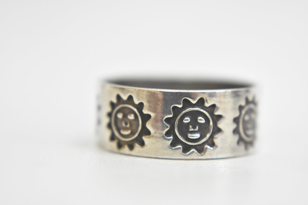 sun ring  sterling silver band Mexico southwest women Size 8.25