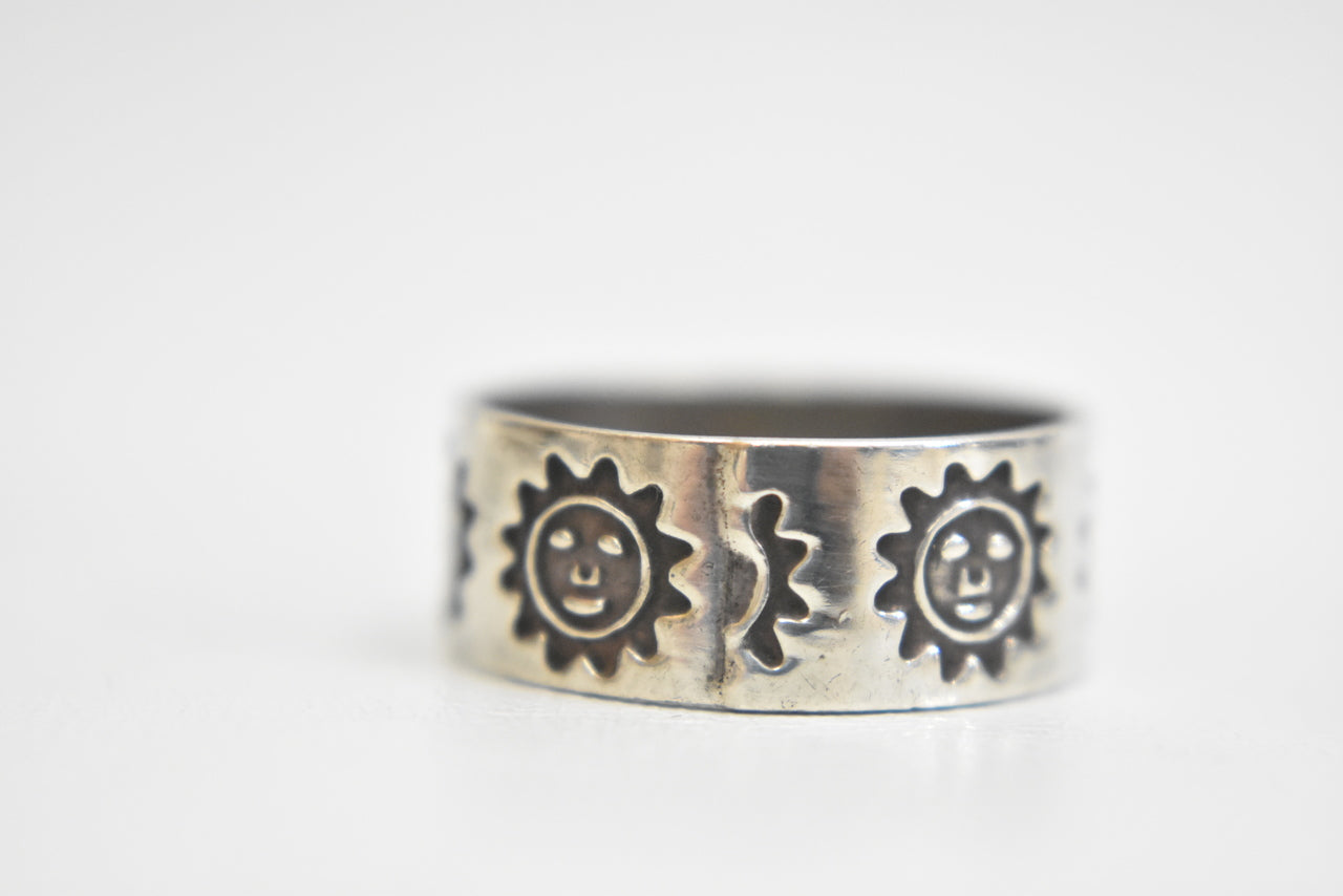 sun ring  sterling silver band Mexico southwest women Size 8.25