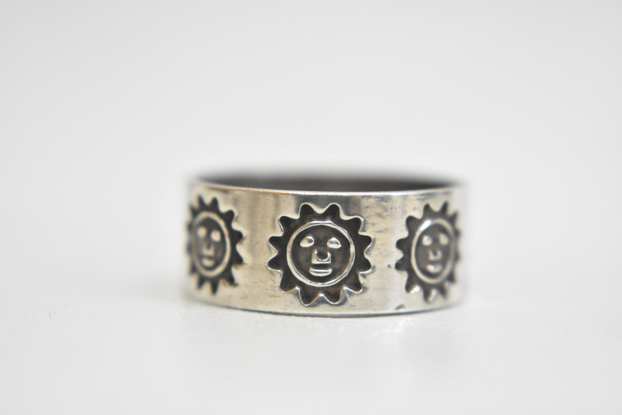 sun ring  sterling silver band Mexico southwest women Size 8.25