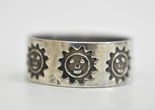 sun ring  sterling silver band Mexico southwest women Size 8.25