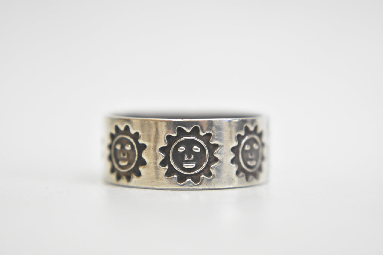 sun ring  sterling silver band Mexico southwest women Size 8.25